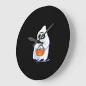 Halloween sloth dressed as ghost going trick or tr ラージ壁時計 (傾斜)