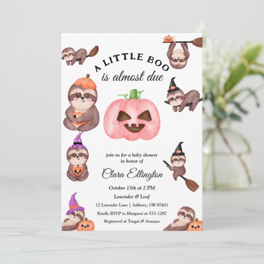 Halloween Sloth First Halloween Baby shower 招待状 (スタンド正面)