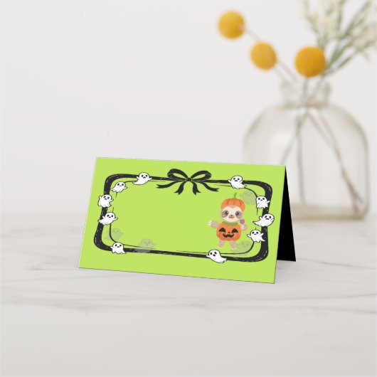 Halloween Sloth In Pumpkin Costume Place Card プレイスカード (正面)