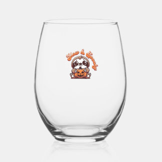 Halloween Sloth Slow and Spooky Cute Sloth Pumpkin ステムなしワイングラス