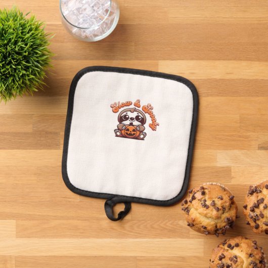 Halloween Sloth Slow and Spooky Cute Sloth Pumpkin 鍋敷き (トップダウン)