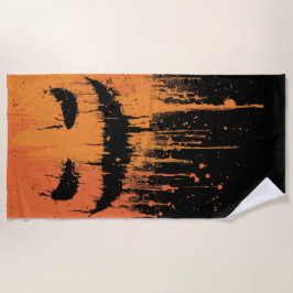 Halloween Smiley Graphic Art – Orange Horror Style ビーチタオル