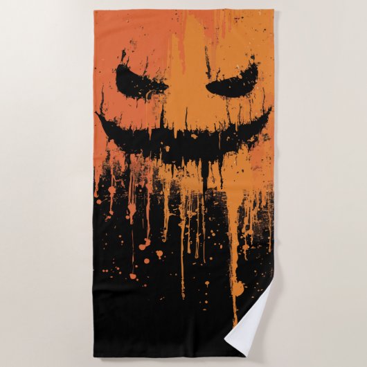 Halloween Smiley Graphic Art – Orange Horror Style ビーチタオル (正面)