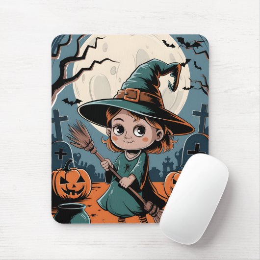 Halloween - sorcière à balai マウスパッド (マウス)