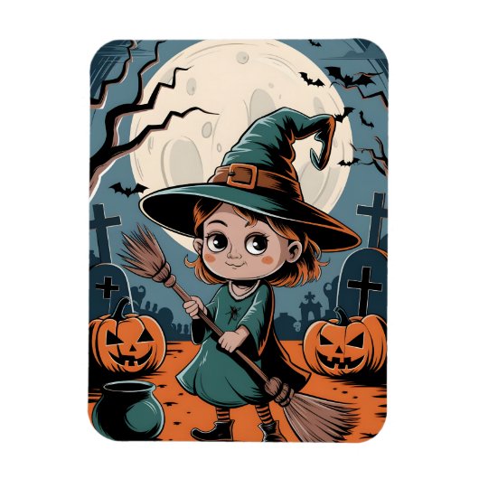 Halloween - sorcière à balai マグネット (縦)