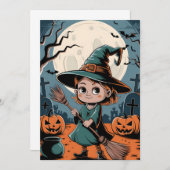 Halloween - sorcière à balai 招待状 (正面/裏面)