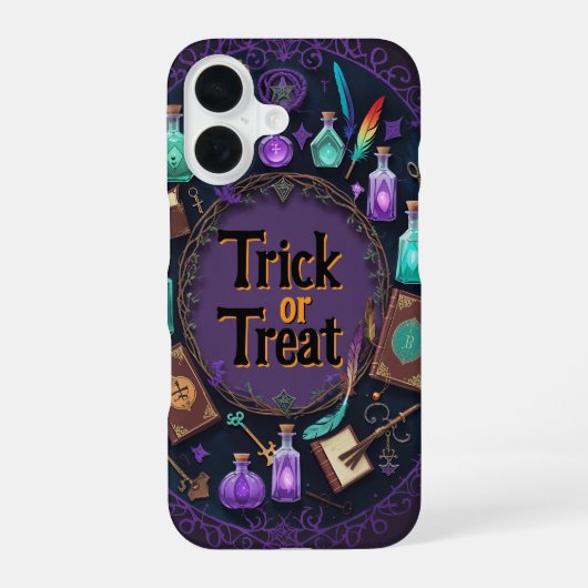 Halloween Spellbook Potion Wreath Trick or Treat iPhone 16ケース (裏面)
