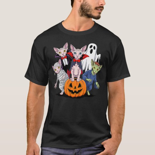 Halloween Sphynx Cat Ghost Vampire Mummy Tシャツ (正面)