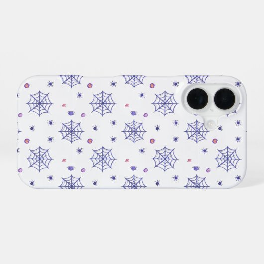 Halloween Spider Web and Candy Pattern iPhone 16ケース (裏面横)