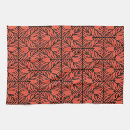 Halloween Spider Webs on Orange キッチンタオル