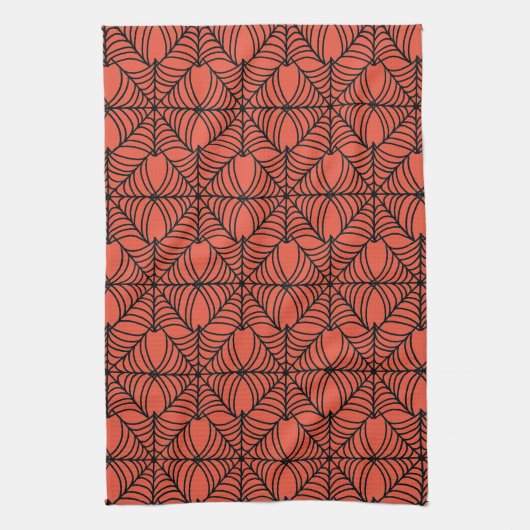 Halloween Spider Webs on Orange キッチンタオル (縦)