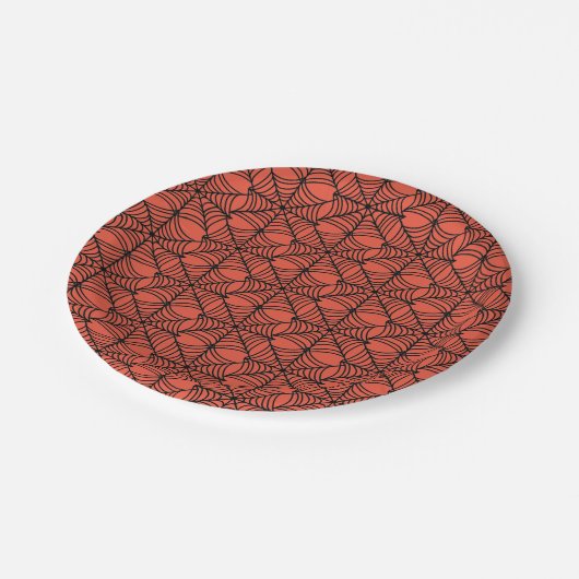 Halloween Spider Webs on Orange ペーパープレート (アングル)