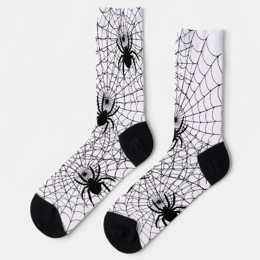 Halloween Spiders and Spiderwebs Creepy Pattern ソックス (左)