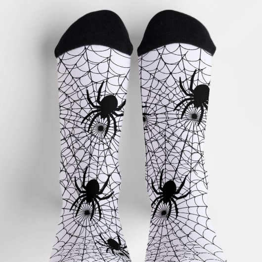 Halloween Spiders and Spiderwebs Creepy Pattern ソックス (上部)