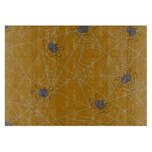 Halloween spiders web and pumpkins カッティングボード (正面)