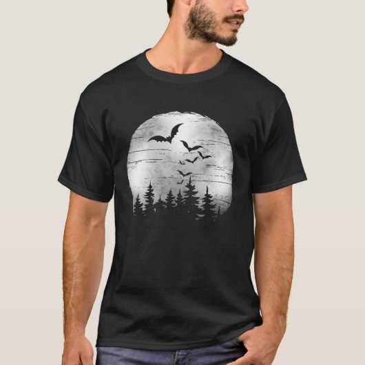 Halloween Spooky Full Moon The Woods & Bats Tシャツ (正面)