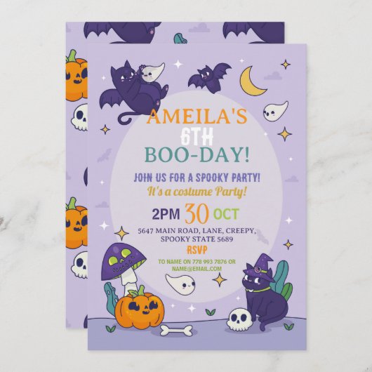 Halloween Spooky Ghosts Party Birthday Invite 招待状 (正面/裏面)
