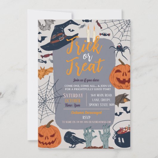 Halloween Spooky Ghosts Party Pumpkins Invite 招待状 (正面)