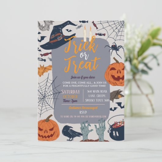 Halloween Spooky Ghosts Party Pumpkins Invite 招待状 (スタンド正面)