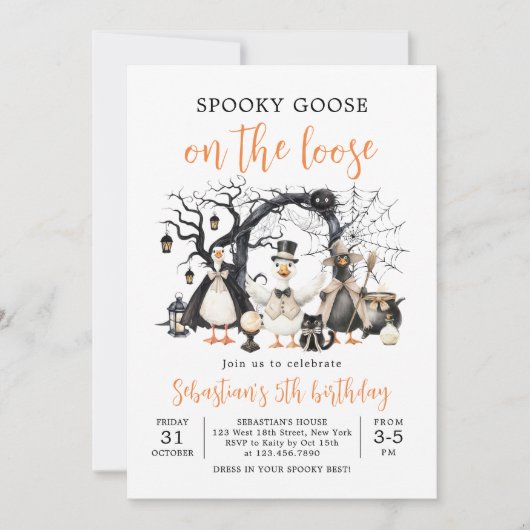 Halloween Spooky Goose Birthday Party 招待状 (正面)