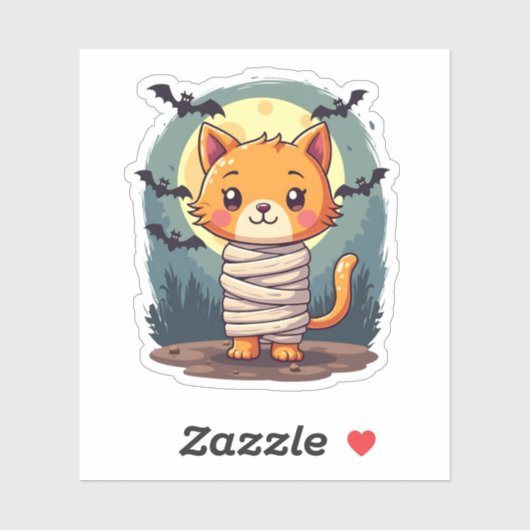 Halloween Spooky Mummy Cat and Pumpkin Halloween シール (シート)