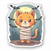 Halloween Spooky Mummy Cat and Pumpkin Halloween シール (正面)