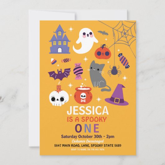 Halloween Spooky ONE 1st Birthday Party 招待状 (正面)