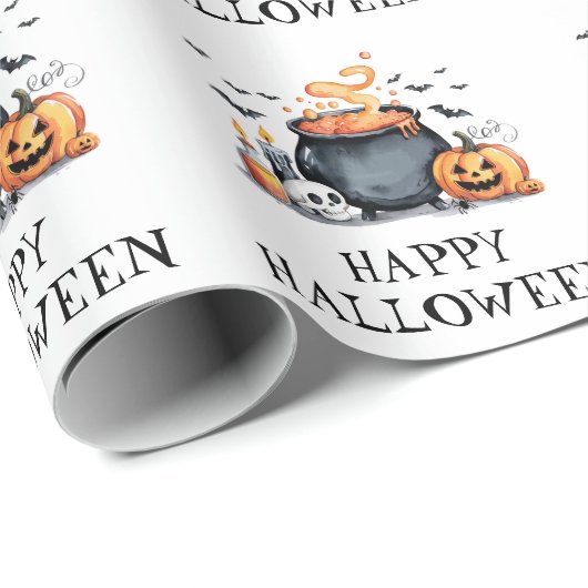Halloween Spooky skull Pumpkin Bats Cauldron       ラッピングペーパー (ロールコーナー)
