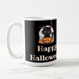 Halloween spooky spirit with adorable black cat コーヒーマグカップ