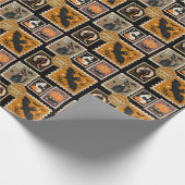 Halloween Spooky Time Postal Stamps Ghosts Bat Cat ラッピングペーパー (角)