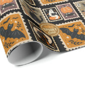 Halloween Spooky Time Postal Stamps Ghosts Bat Cat ラッピングペーパー (ロールコーナー)