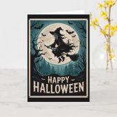 Halloween Spooky Witch Flying Across a Full Moon カード (黄色い花)