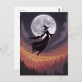 Halloween Spooky Witch Flying Across a Full Moon ポストカード (正面/裏面)