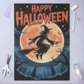 Halloween Spooky Witch Flying Across a Full Moon 薄葉紙 (クラフト)