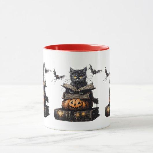 Halloween Spooky Witchy Cat Design Mug マグカップ (中央)