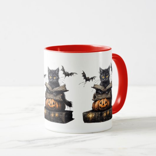 Halloween Spooky Witchy Cat Design Mug マグカップ (正面右)