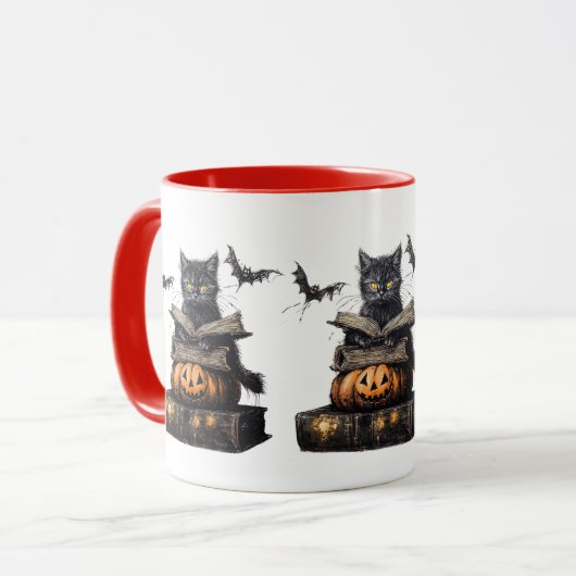 Halloween Spooky Witchy Cat Design Mug マグカップ (正面左)