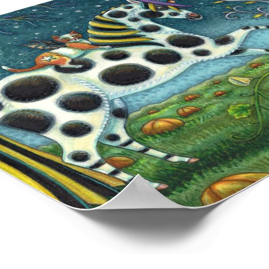 HALLOWEEN SPOTTED PONY & BAT CAT Fantasy Horse ポスター (角)