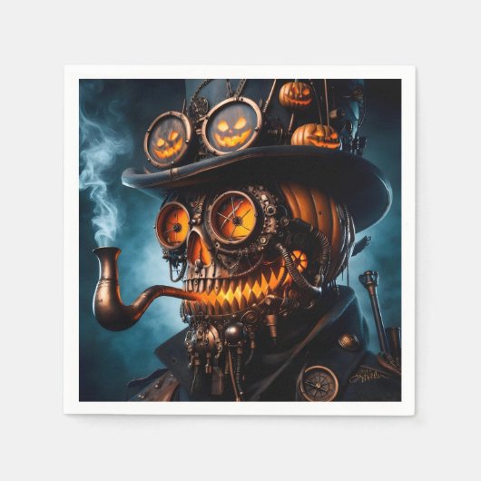 Halloween Steampunk Gothic Jack-O-Lantern スタンダードカクテルナプキン (正面)