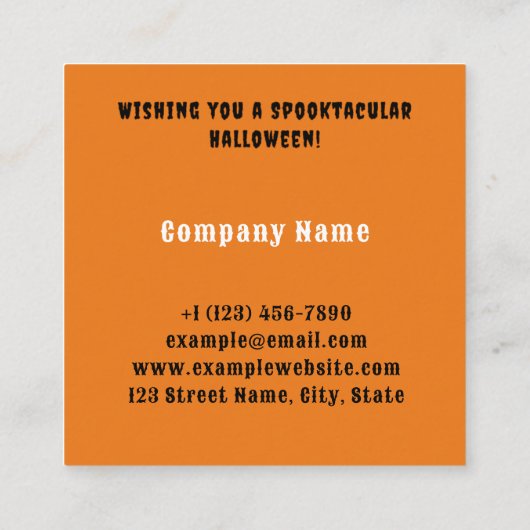 Halloween-style skull, bats, spider webs スクエア名刺 (裏面)