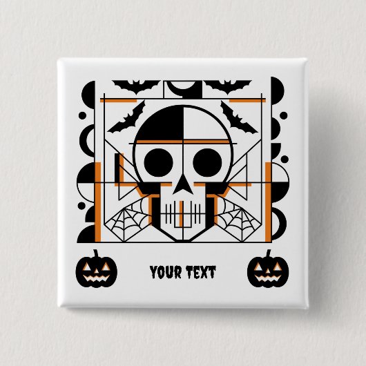 Halloween-style skull, bats, spider webs 缶バッジ (正面)