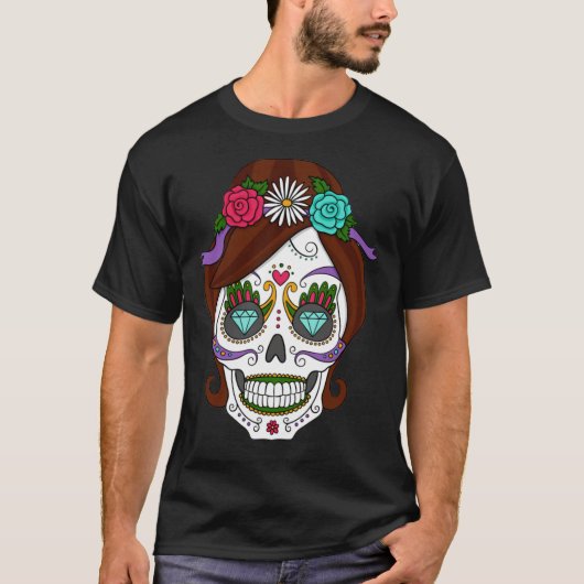 Halloween - Sugar Skull Face Paint Relaxed Fit  Tシャツ (正面)