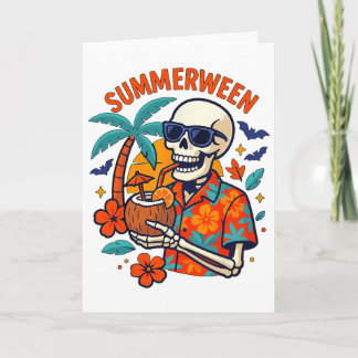 Halloween Summer Ween Skeleton Spooky Vacation Flo カード