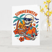 Halloween Summer Ween Skeleton Spooky Vacation Flo カード (黄色い花)