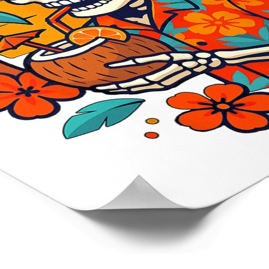 Halloween Summer Ween Skeleton Spooky Vacation Flo ポスター (角)