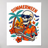 Halloween Summer Ween Skeleton Spooky Vacation Flo ポスター (正面)