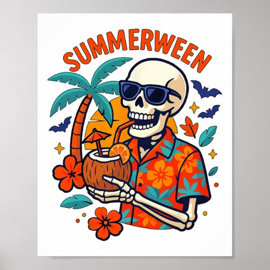 Halloween Summer Ween Skeleton Spooky Vacation Flo ポスター (正面)