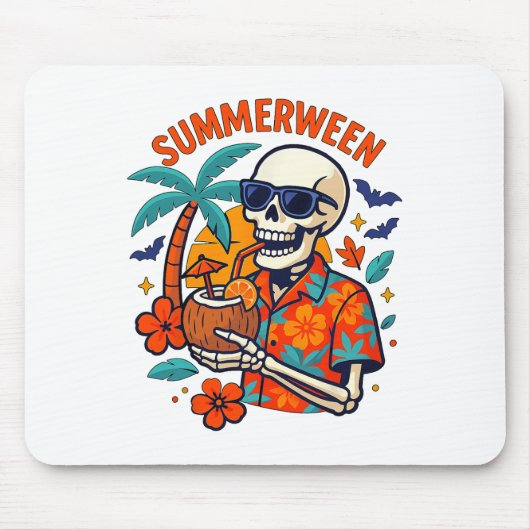 Halloween Summer Ween Skeleton Spooky Vacation Flo マウスパッド (正面)