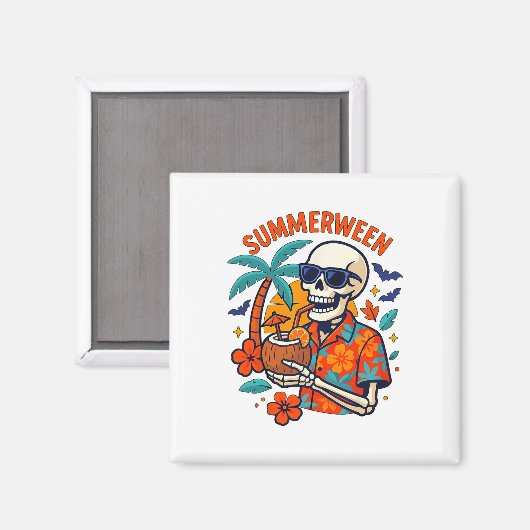 Halloween Summer Ween Skeleton Spooky Vacation Flo マグネット (正面/裏面)