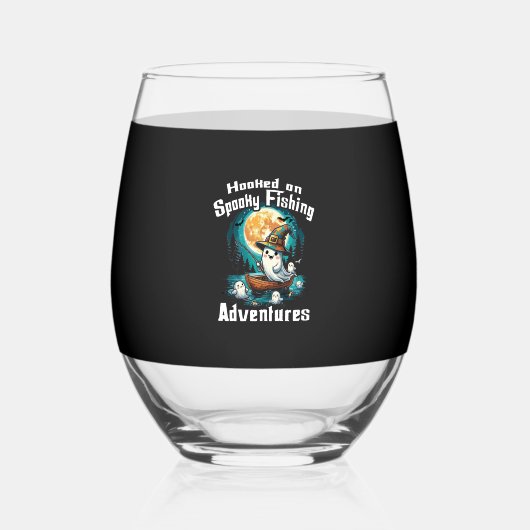 Halloween T Hooked on Spooky Fishing ステムなしワイングラス (正面)